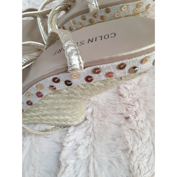 Victoria Secret Colin Stuart Gold Beige Lace Up Women Wedge Heels Size 9 - Picture 8 of 12